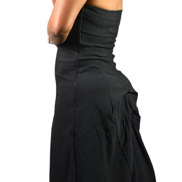 Vintage PourQuoi Pas Bustle Back Dress Black Sweetheart Neckline Maxi 90s Medium - Picture 2 of 16